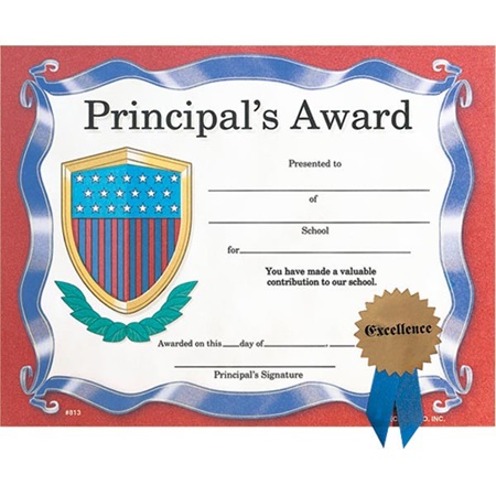 Gold Seal Certificate Principal #39 s Award Anderson #39 s