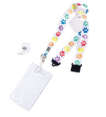 Paw Print Neck Strap - White With Colored Paws