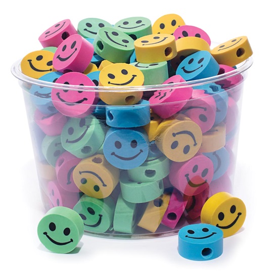 Wedge Cap Erasers w/ Smiley Face