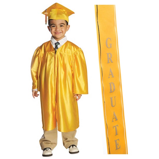 Kindergarten Graduation Cap Gown Set Shiny Polyester (5 Sizes