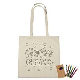 15 inch x 15 inch Coloring Tote Bag - Congrats Grad/Dots
