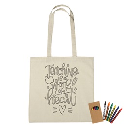 15 inch x 15 inch Coloring Tote Bag - Teaching is Work of Heart