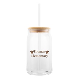 Glass Tumbler with Straw and Bamboo Lid