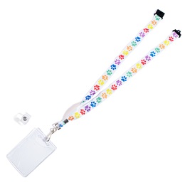 Paw Print Lanyard - White With Colored Paws