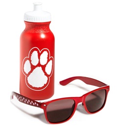 Paw Print Water Bottle and Sunglasses Set - Red/White