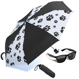 Paw Print Umbrella and Sunglasses Set - Black/White