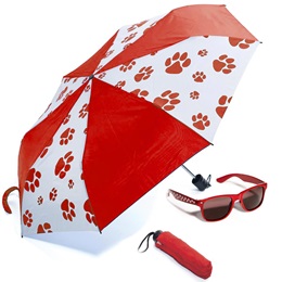 Paw Print Umbrella and Sunglasses Set - Red/White