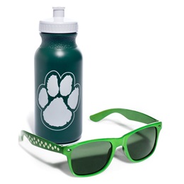 Paw Print Water Bottle and Sunglasses Set - Green/White