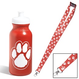 Paw Water Bottle and Neck Strap Set - Red and White