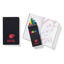 Black Mini Notebook and Color Pencil Set