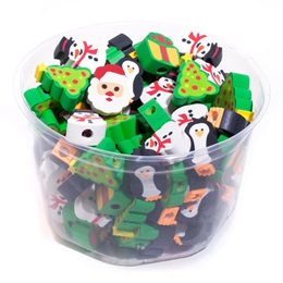 Pencil Top Erasers - Holiday, 108/pkg