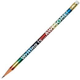 School Subject Pencil - Writing Is Awesome Holographic Rainbow