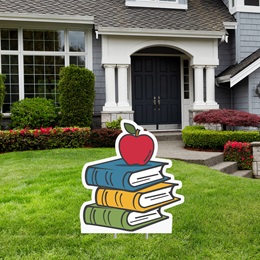Book Stack with Apple Yard Sign