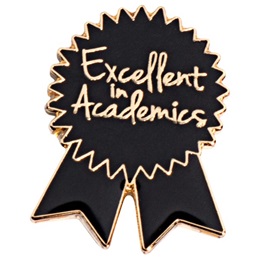 Black and Gold Excellent in Academics Ribbon Pin