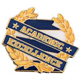 Blue and Gold Academic Excellence Ribbon and Wreath Pin