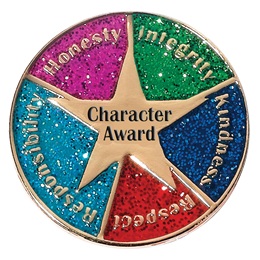 Character Award Pin - Gold Star With Glitter Circle