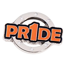 Orange and Silver Pr1de Die Cut Pin