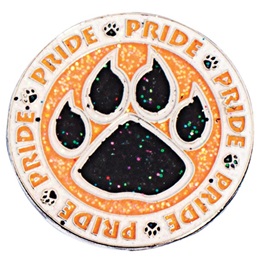 Black and Orange Glitter Pride Paw Circle Pin