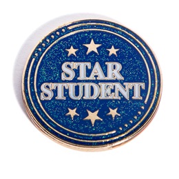 Star Student Award Pin - Blue Glitter/Gold Stars
