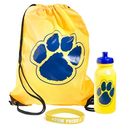 Yellow Gold and Blue Paw Bag, Bottle, and Wristband Set