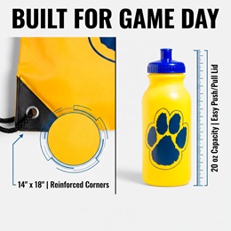 Yellow Gold and Blue Paw Bag, Bottle, and Wristband Set