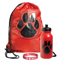 Paw Bag, Bottle, and Wristband Set - Red