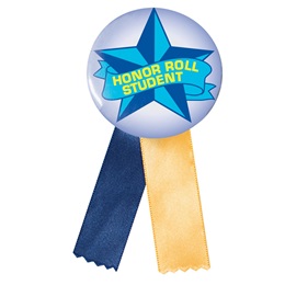 Button With Ribbon - Honor Roll Student/Blue Star