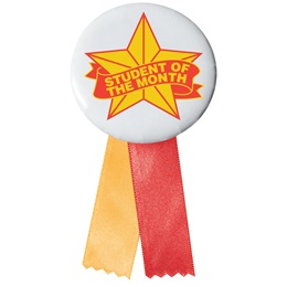Button With Ribbon - Orange Stars Student of the Month