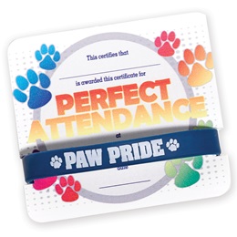 Wristband/Mini Certificate Award Set - Perfect Attendance Paw