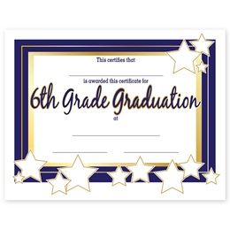 6th Grade Graduation Certificates - Gold Outlined Stars