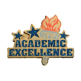 Academic Excellence Award Pin - Blue Glitter With Torch