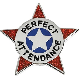 1 in. Red Glitter Star-shaped Perfect Attendance Award Pin