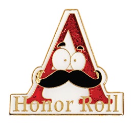 Honor Roll  Award Pin - Glitter "A" With Mustache