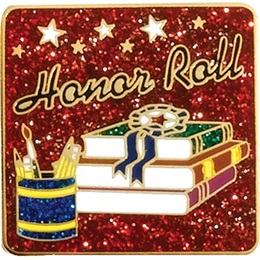 Honor Roll Award Pin - Glitter School Supplies