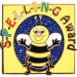 Spelling Award Pin - Bee on Blue Glitter
