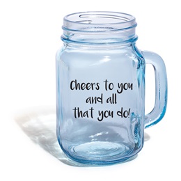 Blue Mason Jar with Handle - Cheers!