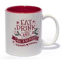 White Ceramic Coffee Mug - Eat, Drink, and Be Merry