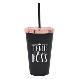 16 oz. Teach Like A Boss Black Tumbler with Rose Gold Lid