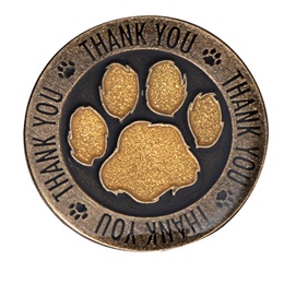 Appreciation Award Pin - Thank You Black/Gold Glitter Paw