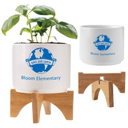 Ceramic and Bamboo Planter Set